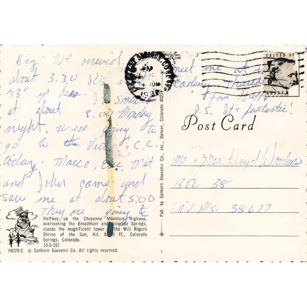 Will Rogers Shrine Sun Colorado Springs CO Chrome Postcard 1968 Bob McConnell - Picture 2 of 2